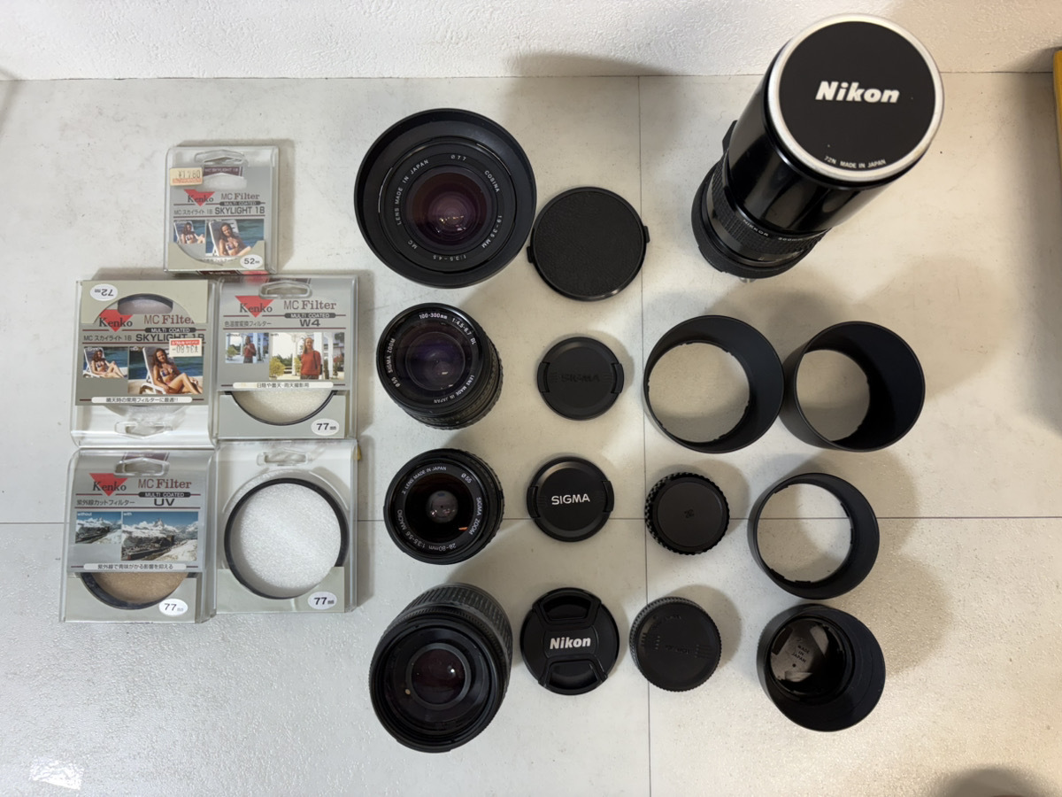 15451-06★レンズ 5本セット AF Nikon NIKKOR COSINA SIGMA MACROフィルター フード キャップ付 まとめ★
