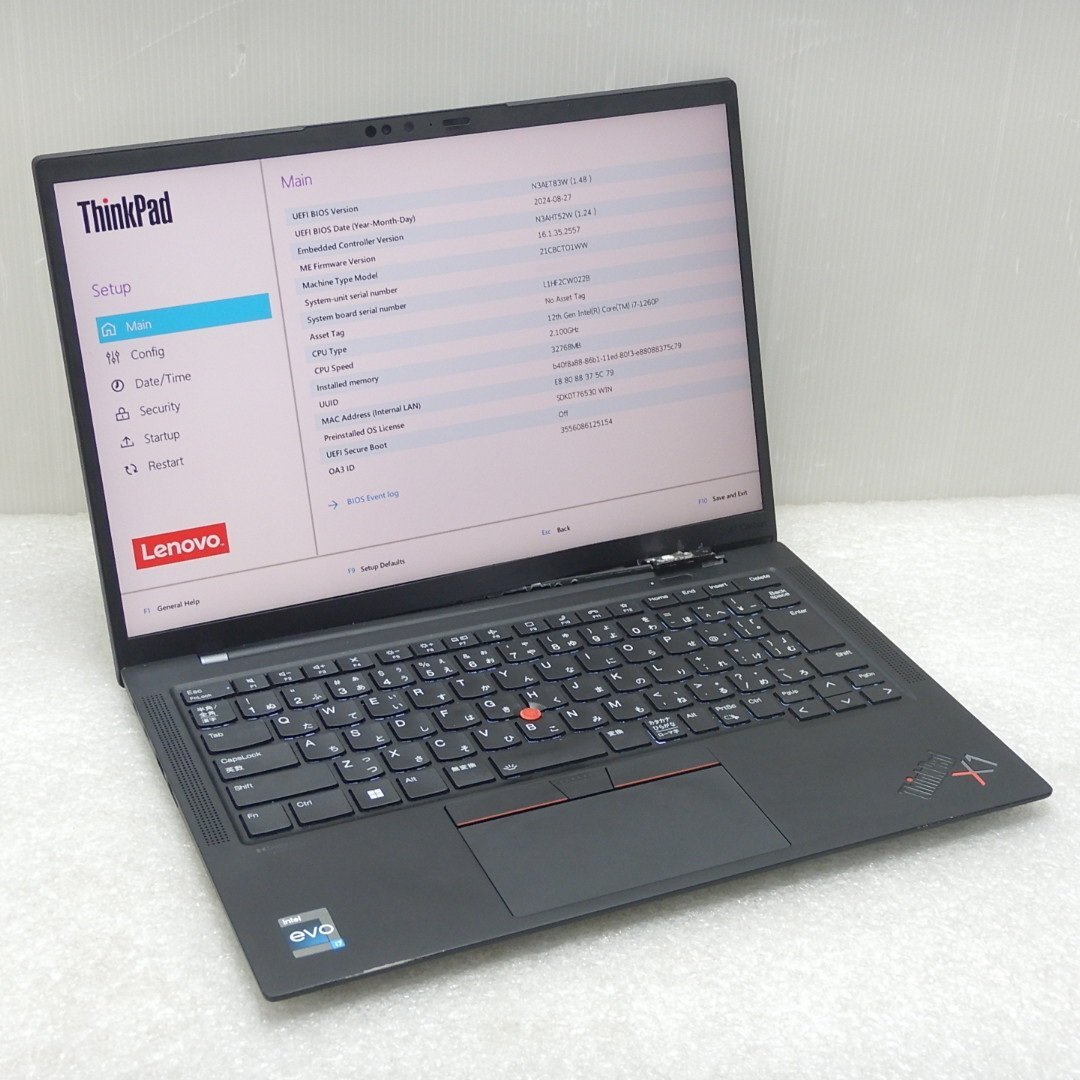 1円開始【ジャンク ストレージ、AC無】Lenovo ThinkPad X1 Carbon 10th Gen 21CBCT01WW 第12世代 i7 1260P 32GB 14インチ WQUXGA 025