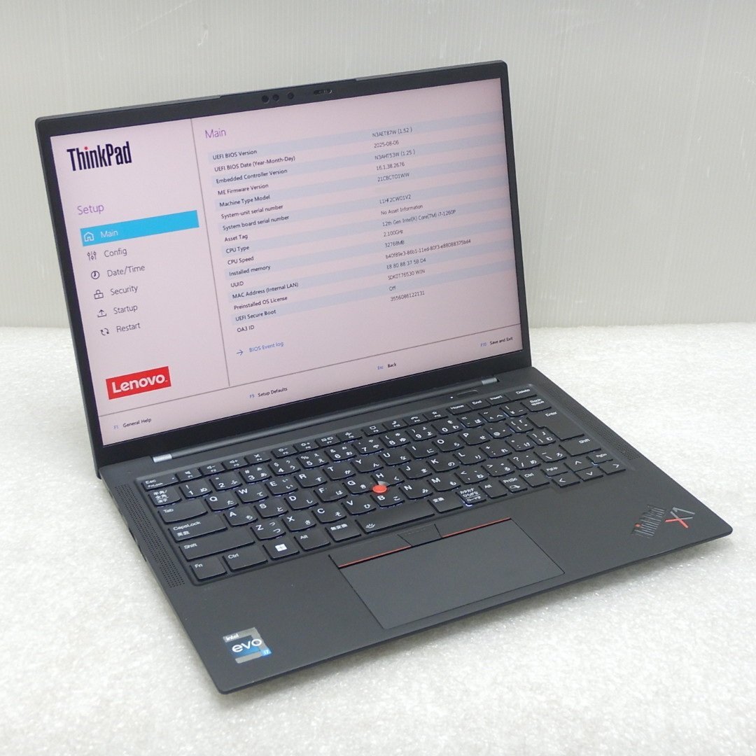【ジャンク ストレージ、AC無】Lenovo ThinkPad X1 Carbon 10th Gen 21CBCTO1WW 第12世代 i7 1260P 32GB 14インチ WQUXGA 026