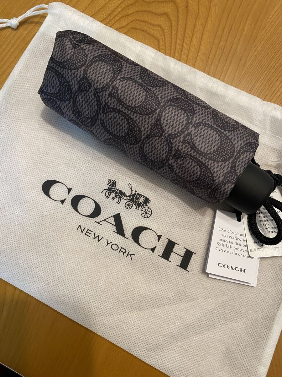 新品 コーチ COACH 折りたたみ傘 UVカット シグネチャー ミニ アンブレラ 日傘対応 ブラック 黒