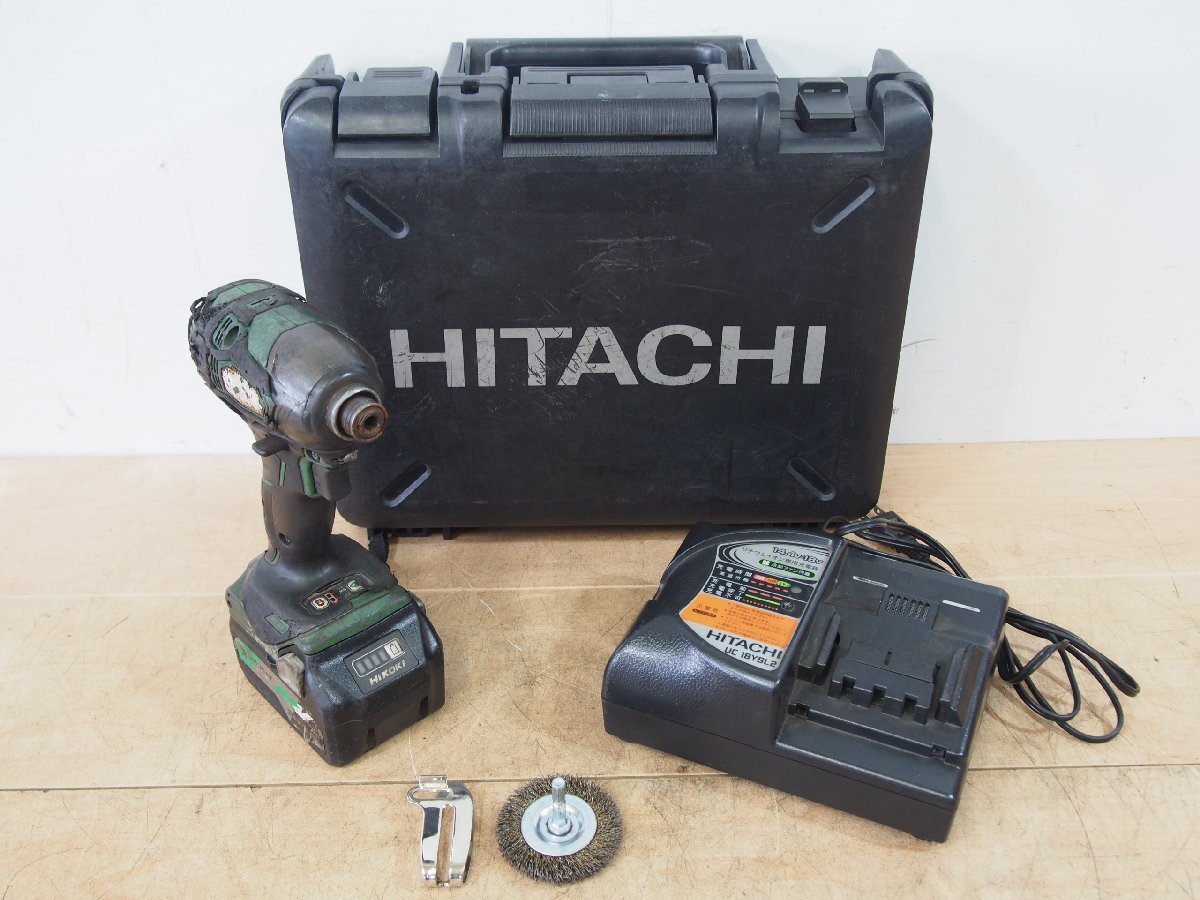 ☆【2T0709-18】HITACHI Koki 日立工機 コードレスインパクトドライバ WH14DDL2 14.4V HiKOKI蓄電池BSL36A18急速充電器UC 18YSL2付ジャンク