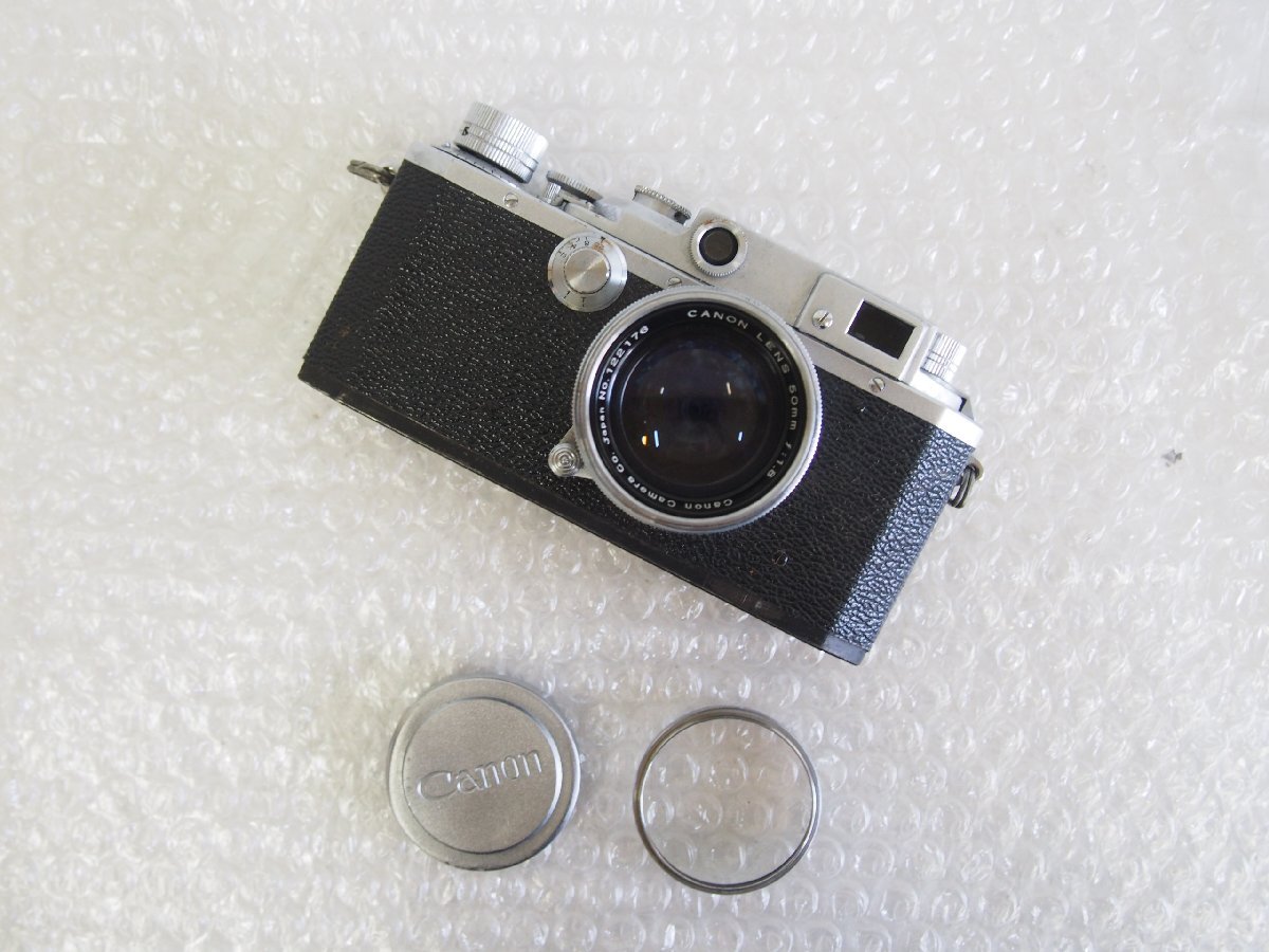 ☆【1T0806-28】 Canon キャノン フィルムカメラ II-D型 フィルター レンズキャップ付き CANON LENS 50mm f:1.8 レジンファインダー ジャン