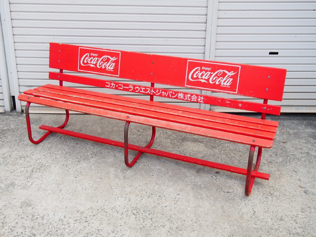 ☆【3T0731-6】 Coca-Cola コカコーラ 木製ベンチ 長椅子 赤 昭和レトロ コカコーラ ビンテージ