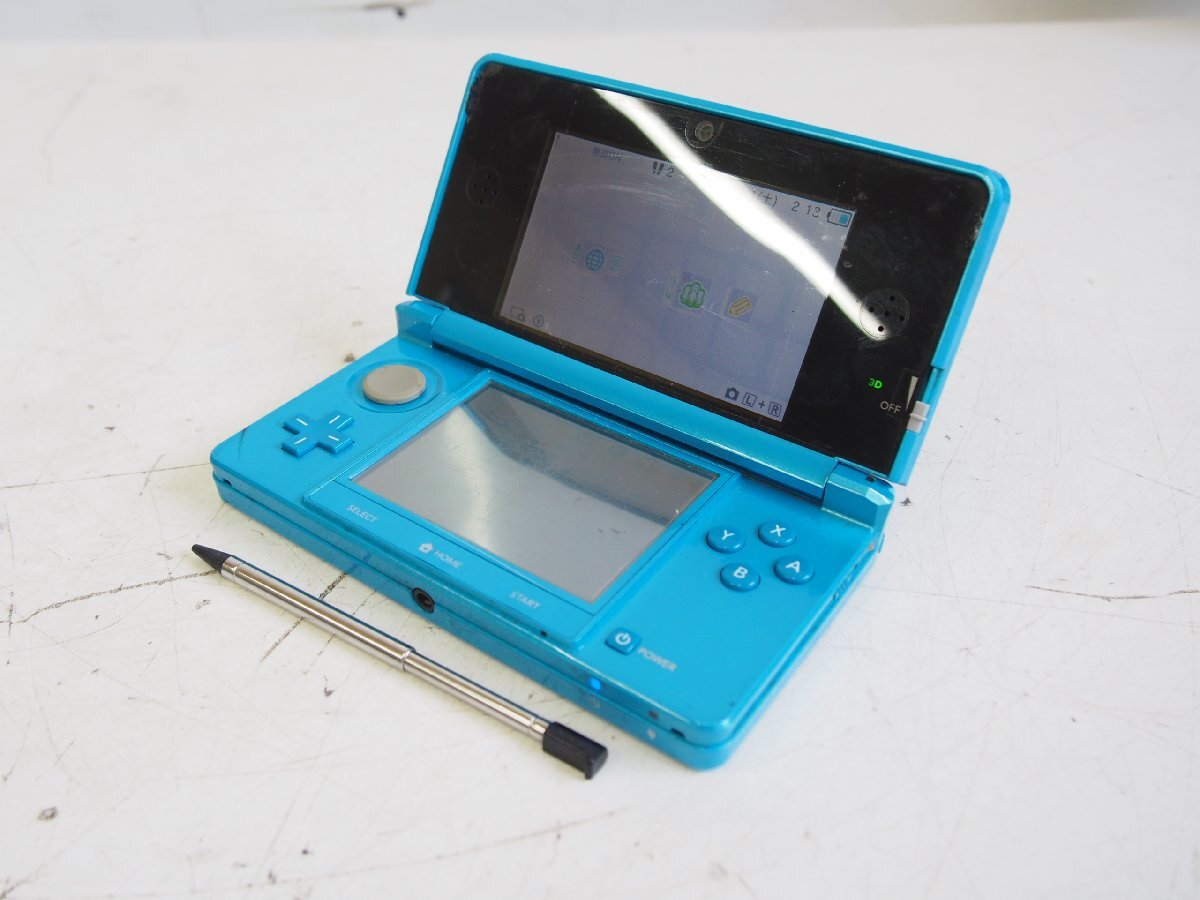 ☆【2T0724-13】 Nintendo ニンテンドー 3DS CTR-001 100V タッチペン付き 通電OK ライトブルー ジャンク