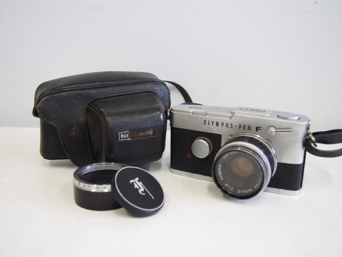 ☆【2T0729-18】 OLYMPUS オリンパス フィルムカメラ PEN-FT 本体カバー レンズカバー フード付き F.ZUIKO AUTO-S 1:1.8 f=38mm ジャンク