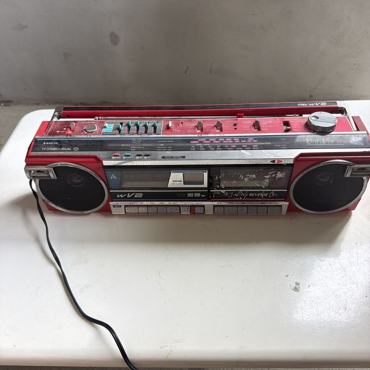 SANYO サンヨー ラジカセ MR-Wv2昭和レトロ レッド ダブルカセット 通電確認