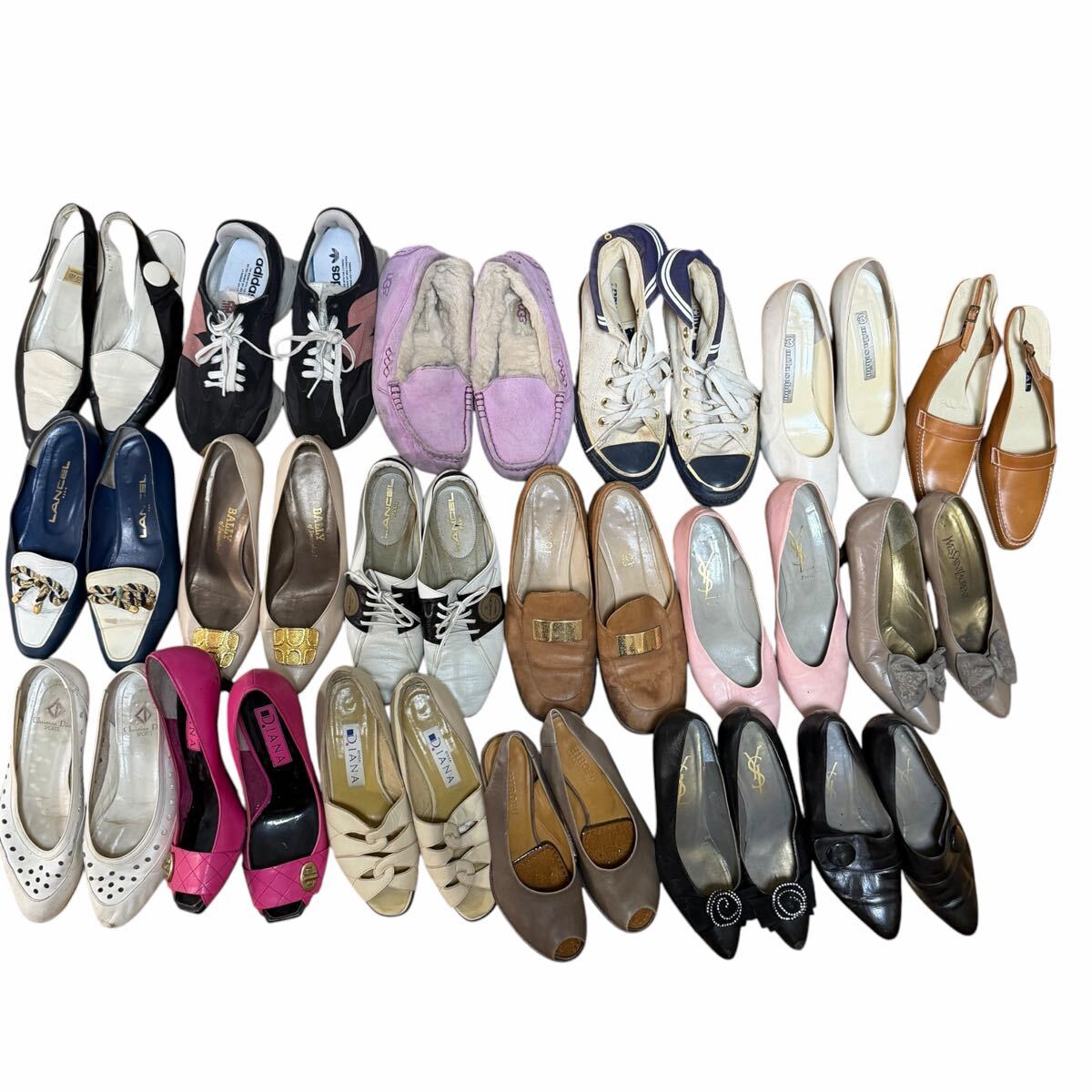 レディース 靴 18足 まとめ売り YSL Dior BALLY LANCEL DIANA UGG adidas 他 パンプス スニーカー 中古 ジャンク 現状品 同梱不可