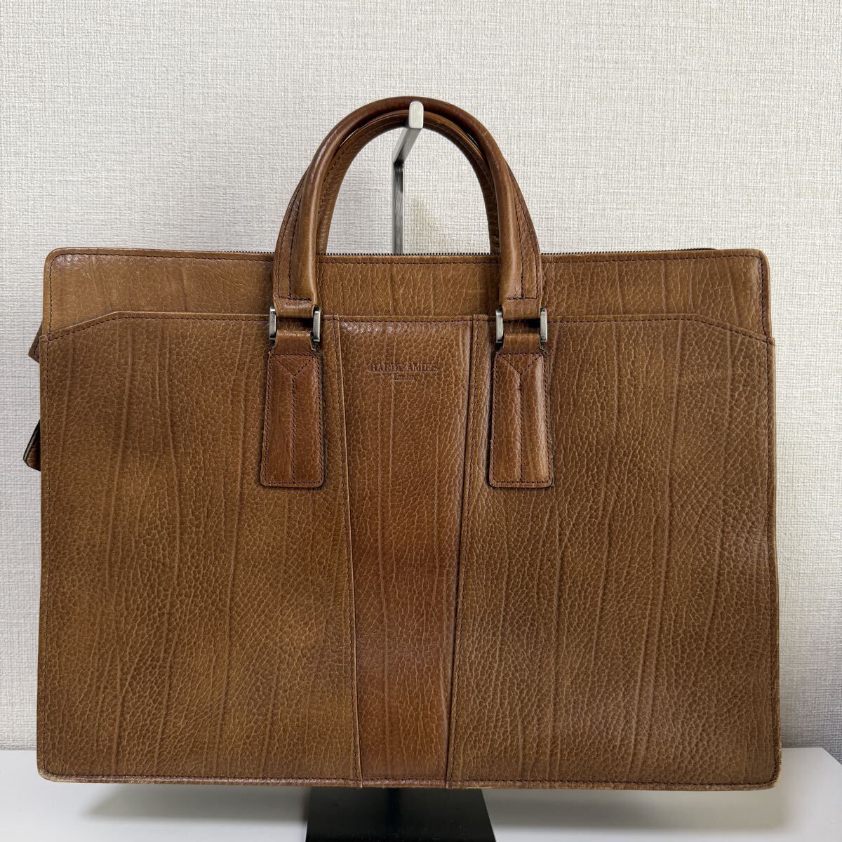 HARDY AMIES レザー ブリーフケース 茶 拡張式 A4対応