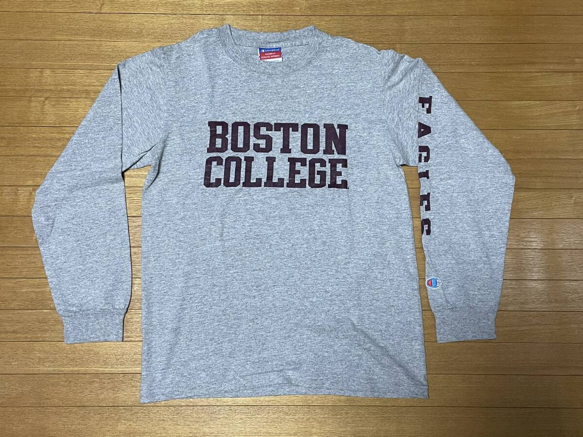 US流通品　チャンピオン　長袖Tシャツ　ボストン大学　袖プリント　Sサイズ