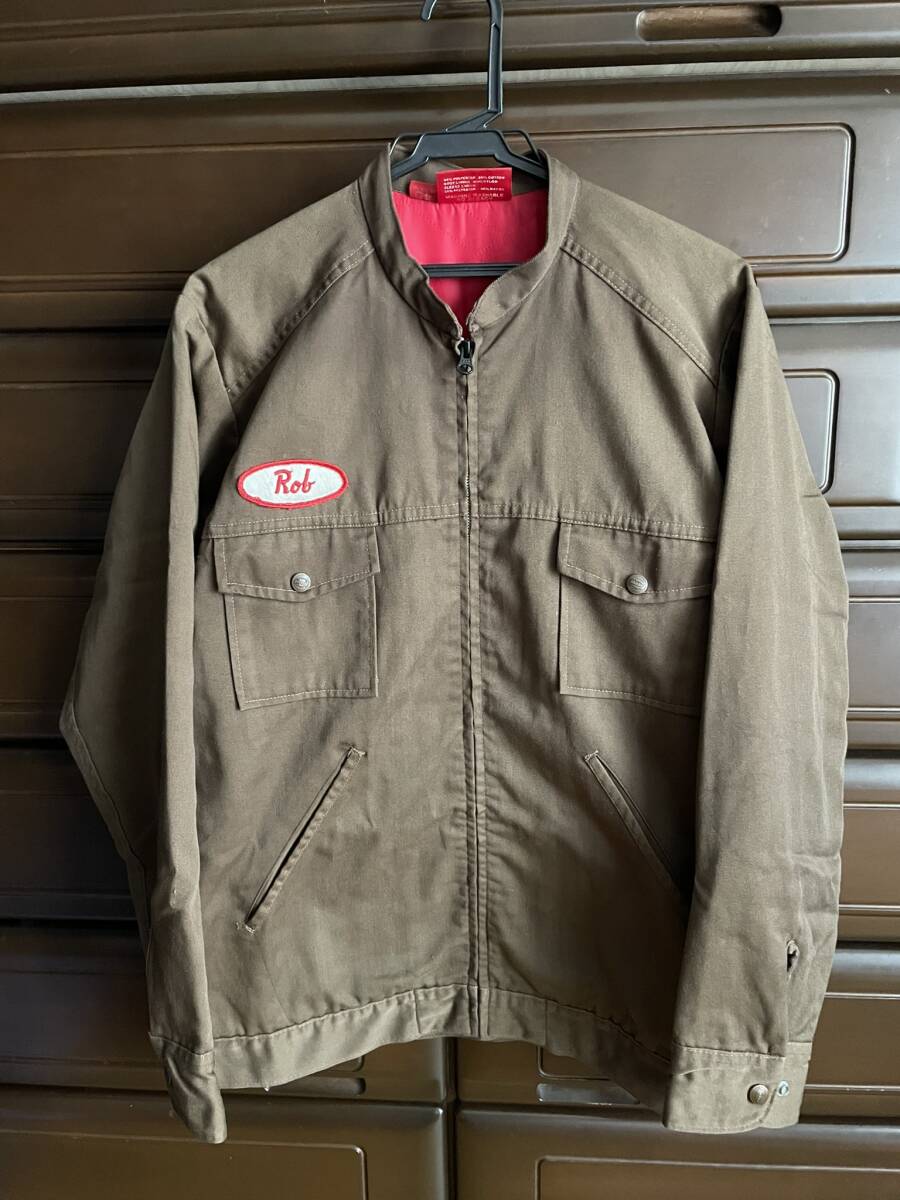 70s　ヴィンテージ　Dickies　ワークジャケット　スタンドカラーリメイク　茶　40サイズ　アルミジップ