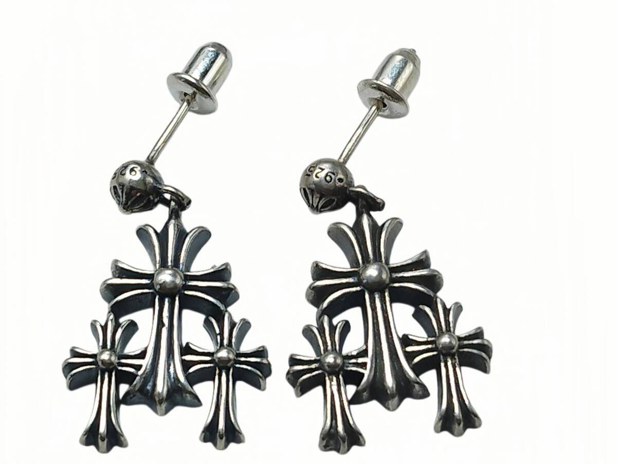 極美品　　中古 Chrome Hearts クロムハーツ 3CHクロスドロップイヤリング(ピアス) 1 ペア