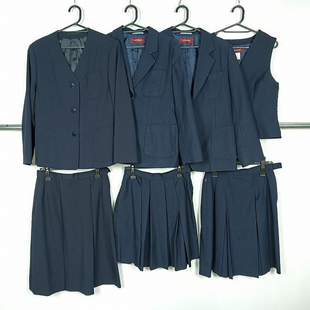 ブレザー イートン ベスト スカート 無地 紺 ボックス 1円 中古 制服 学生服 セット 詰合わせ 39CS-493 DF