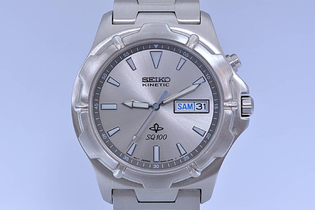 【美品☆二次電池交換済】SEIKO セイコー　KINETIC SQ100 / 5M43-0B90 シルバー / フランス語カレンダー / キネティック / 1996年　輸出用