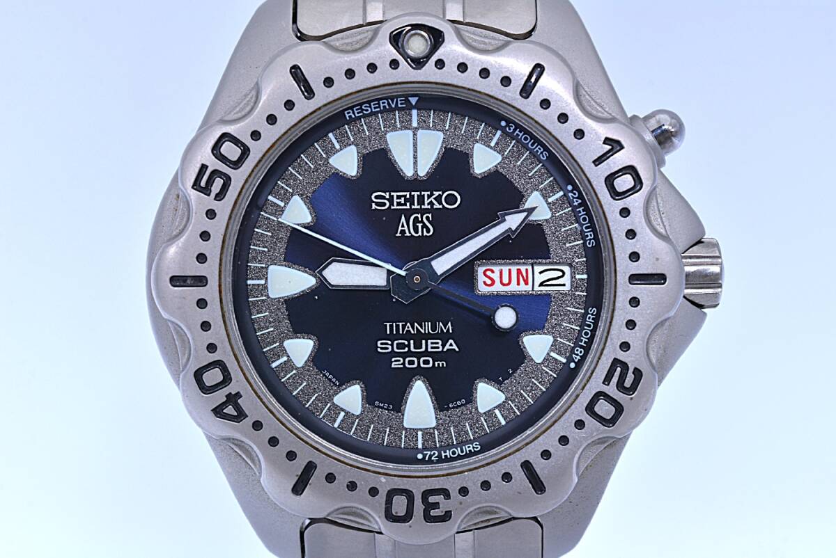 【美品☆二次電池交換済】SEIKO セイコー　AGS scuba 200M　AIR DIVER'S エアダイバー　TITANIUM / 5M23-6B40 チタン / 1994年 