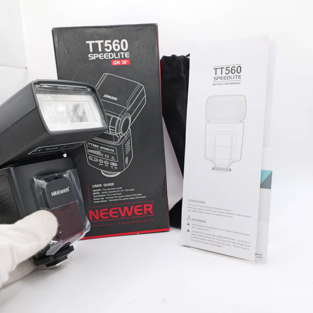 【かめら屋】極上美品 NEEWER TT560 SPEED LITE 　スピードライト 箱付き完美品 ストロボ スピードライト 通電 フラッシュ発光確認 #y060