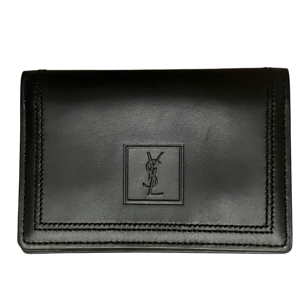 【1円スタート】イヴ・サンローラン（Yves Saint Laurent）ブラックレザー製 カードケース 財布 シンプルデザイン カード入れ 名刺入れ