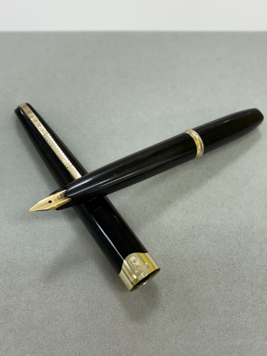1円スタート PLATINAM 万年筆 ブラック×ゴールドカラー ペン先18K 筆記用具 プラチナ