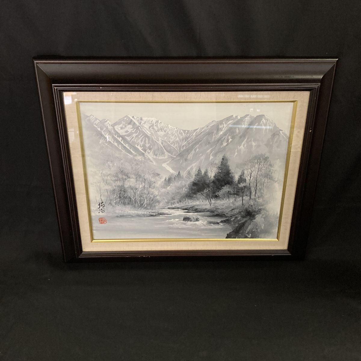 真贋 DHg696D12 塩原拓治 上高地穂高岳 F6号 平成9年作 油絵 油彩 絵画 直筆サイン 額装 ＊説明文参照