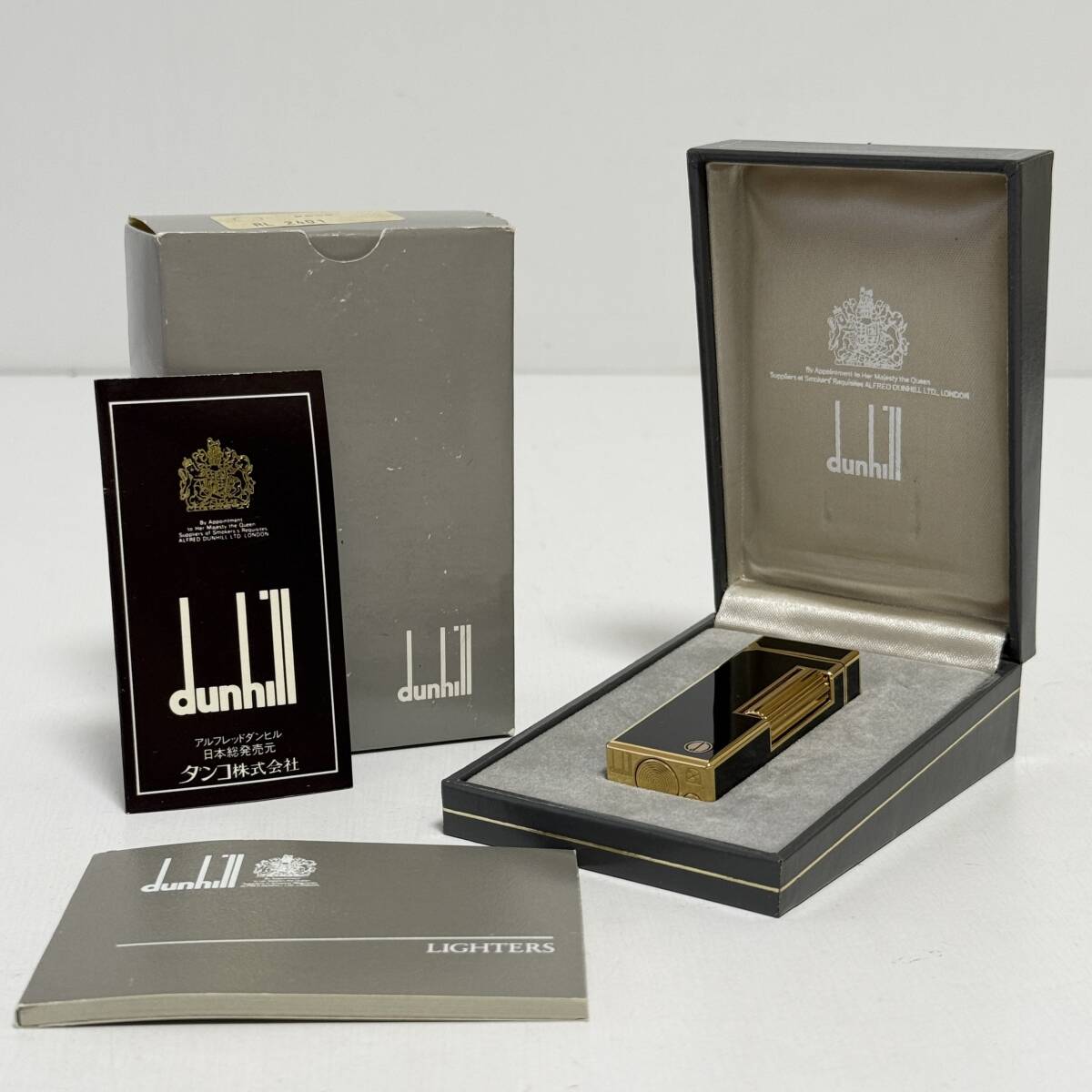 簡易クリーニング済 dunhill ダンヒル 希少 動作未確認 ローラガスライター RL2401 ブラックラッカー ゴールド 中古品 現状品 FT1567