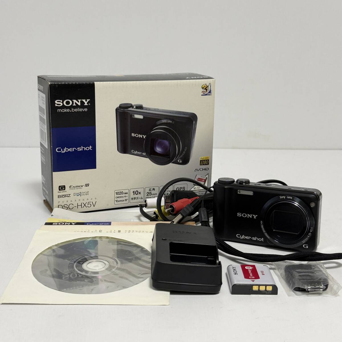 動作品 簡易クリーニング済 SONY ソニー サイバーショット 10.2 MEGA PIXELS DSC-HX5V Exmor デジカメ 箱 説明書 充電器 付 FT1569