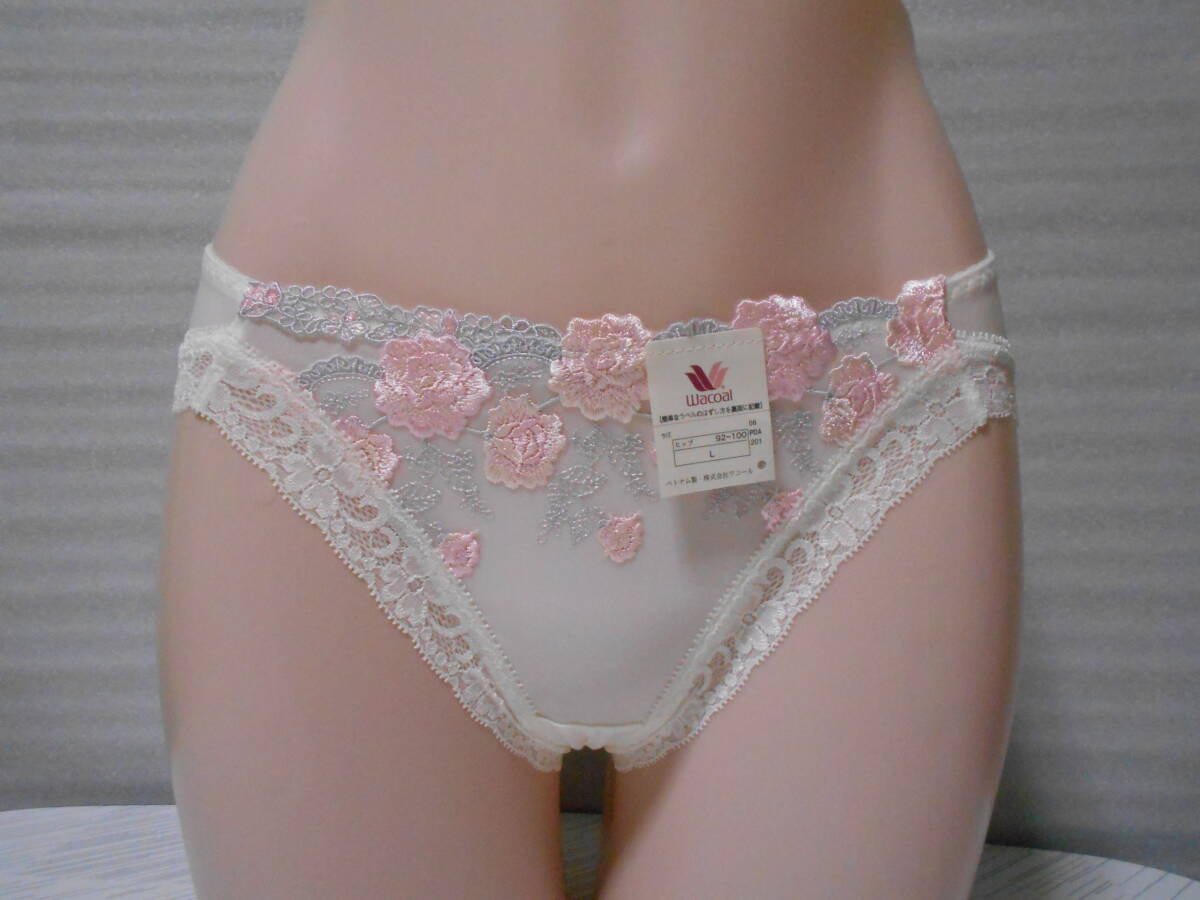 26)ワコール_ソリッド薔薇(裏打ち透け感有り)_脚口ストレッチレース_バックしっとり薄ツルハイレグパンティL