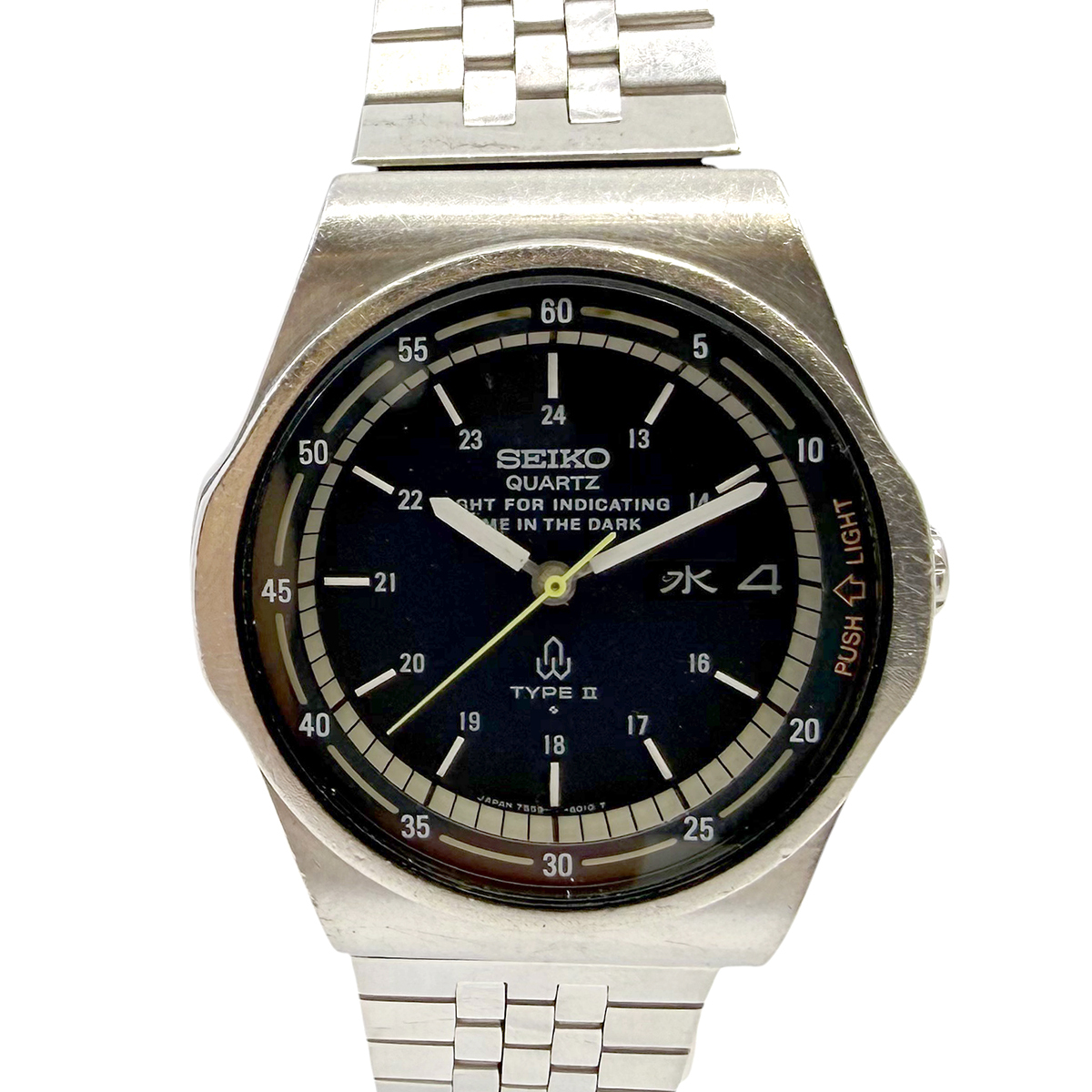 SEIKO TypeⅡ 7559-601A クォーツ デイデイト 黒文字盤 メンズ腕時計 セイコー