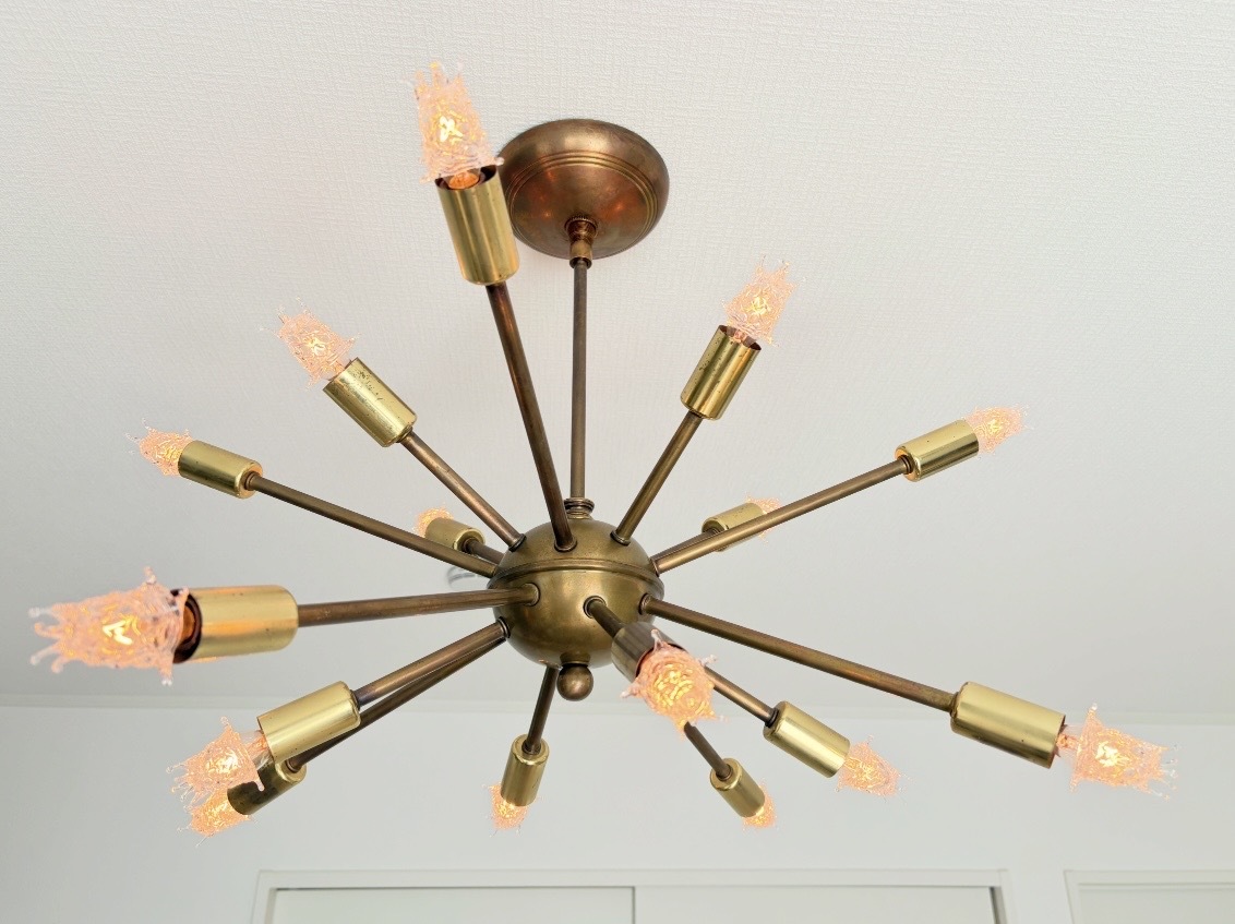 sputnik 16灯 1950's スプートニク 真鍮 ヴィンテージ ミッドセンチュリー ランプ アンティーク ロカビリー　vintage 当時物　北欧雑貨