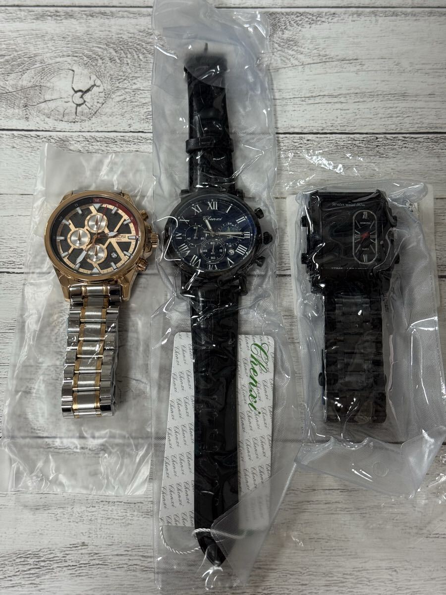 【新品・処分品】メンズ腕時計 3点セット Chenxi BINBOND NIBOSI クォーツ アナログ