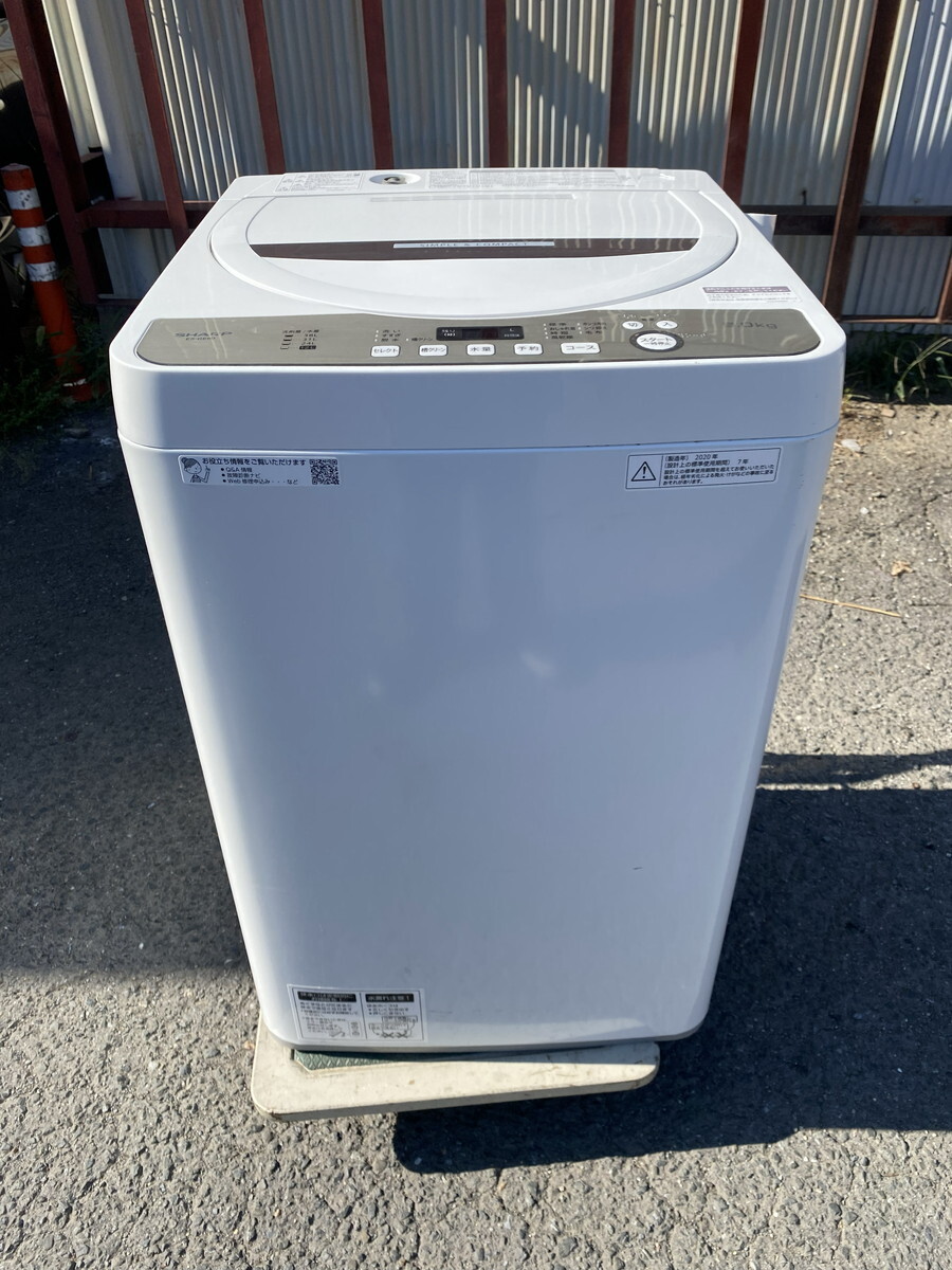 【４９－５３】直接引き取り大歓迎！SHARP シャープ 6.0kg 全自動洗濯機 ES-GE6D-T 2020年製 穴なし槽 カビ臭有 2020年製 家電製品 中古品
