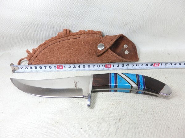 Λナイフ　シースナイフ　ハンドメイド　ST440　ナバホ　バラ　インレイ　カスタム　キャンプ　アウトドア　
