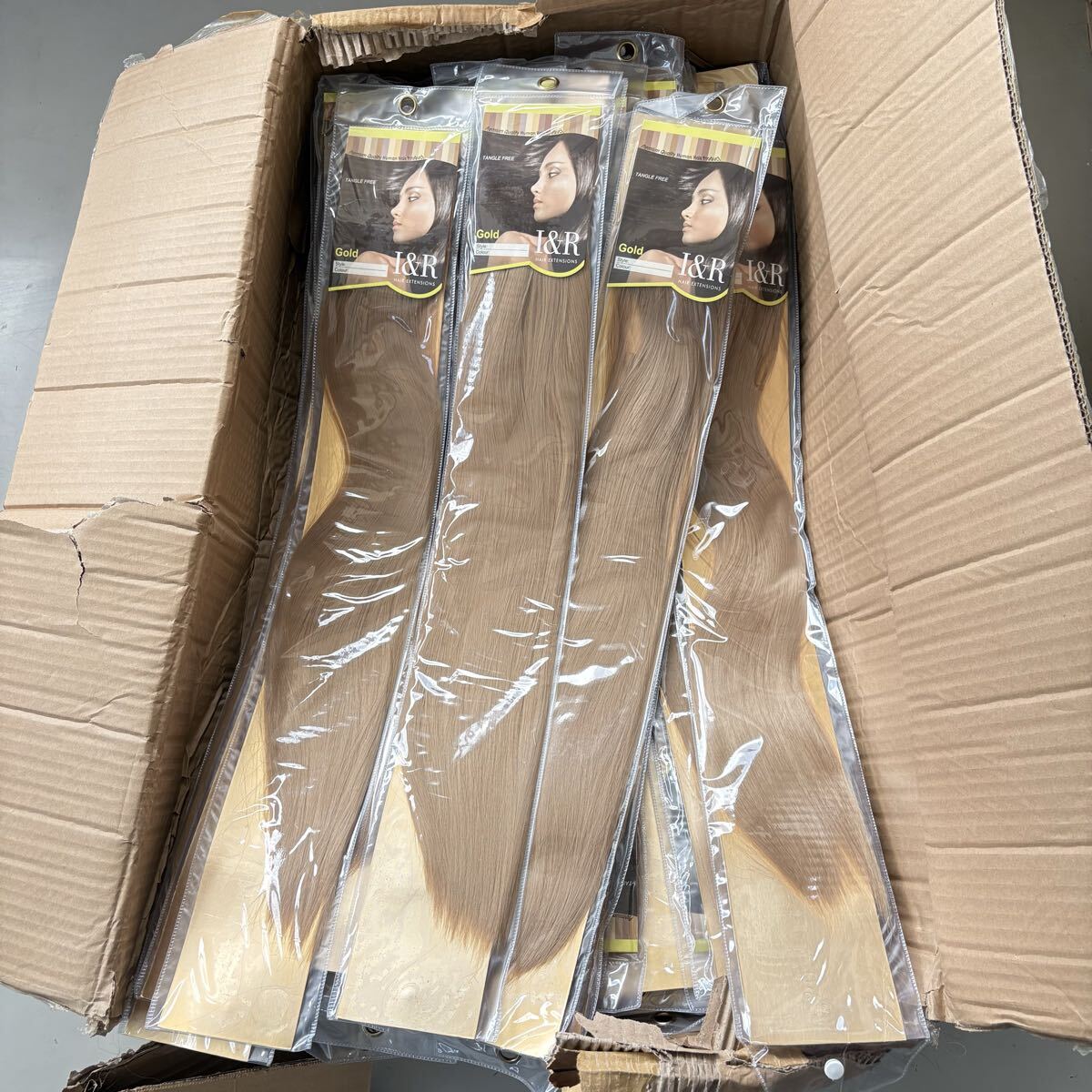 02【美品】I&R HAIR EXTENSIONS Gold 人毛 ヘアエクステ 74個 大量まとめ売り 約62cm エクステ