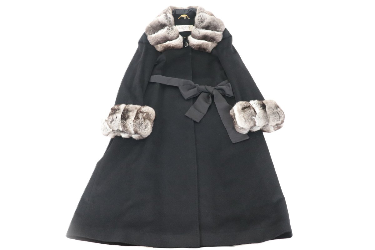 BALMAIN バルマン × COLOMBO コロンボ ロング コート 表地 カシミヤ 100％ 裏地 シルク 100％ ブラック 系 サイズ 9 レディース 2852-SK