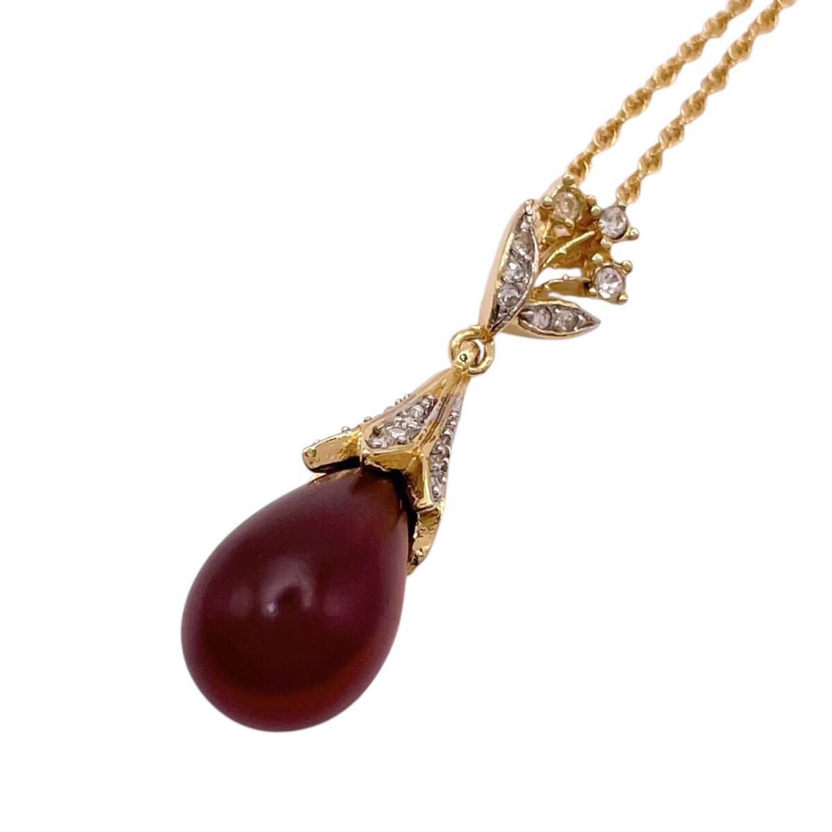 NINA RICCI ニナリッチ ネックレス ペンダント アクセサリー しずく 雫 モチーフ ラインストーン フラワー ドロップ スイング 【i92】