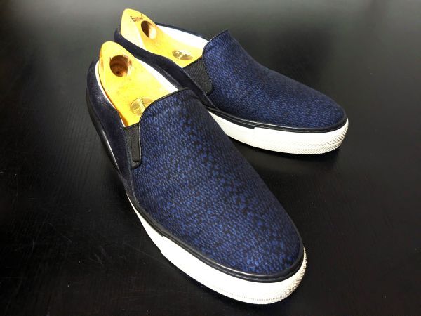 ヴィトン 6 LOUIS VUITTON ♯MS0194 青 スリッポン コンビレザースニーカー 2154