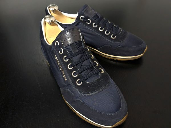 使用少 ヴィトン 7 LOUIS VUITTON 濃紺 ナイロンコンビ レザースニーカー 2151
