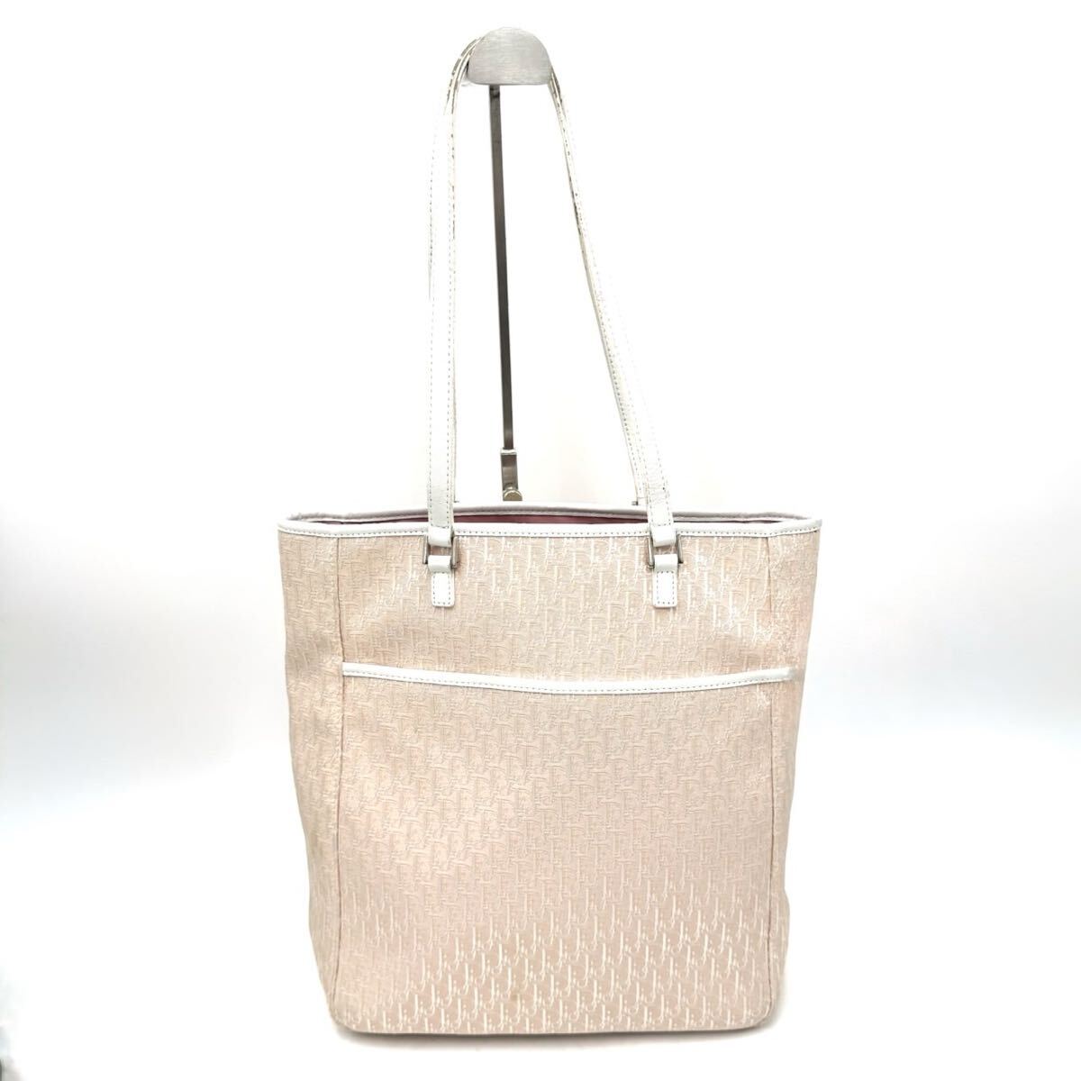 ChristianDior クリスチャンディオール トロッター キャンバス×レザー トートバッグ ライトピンク系×ホワイト系