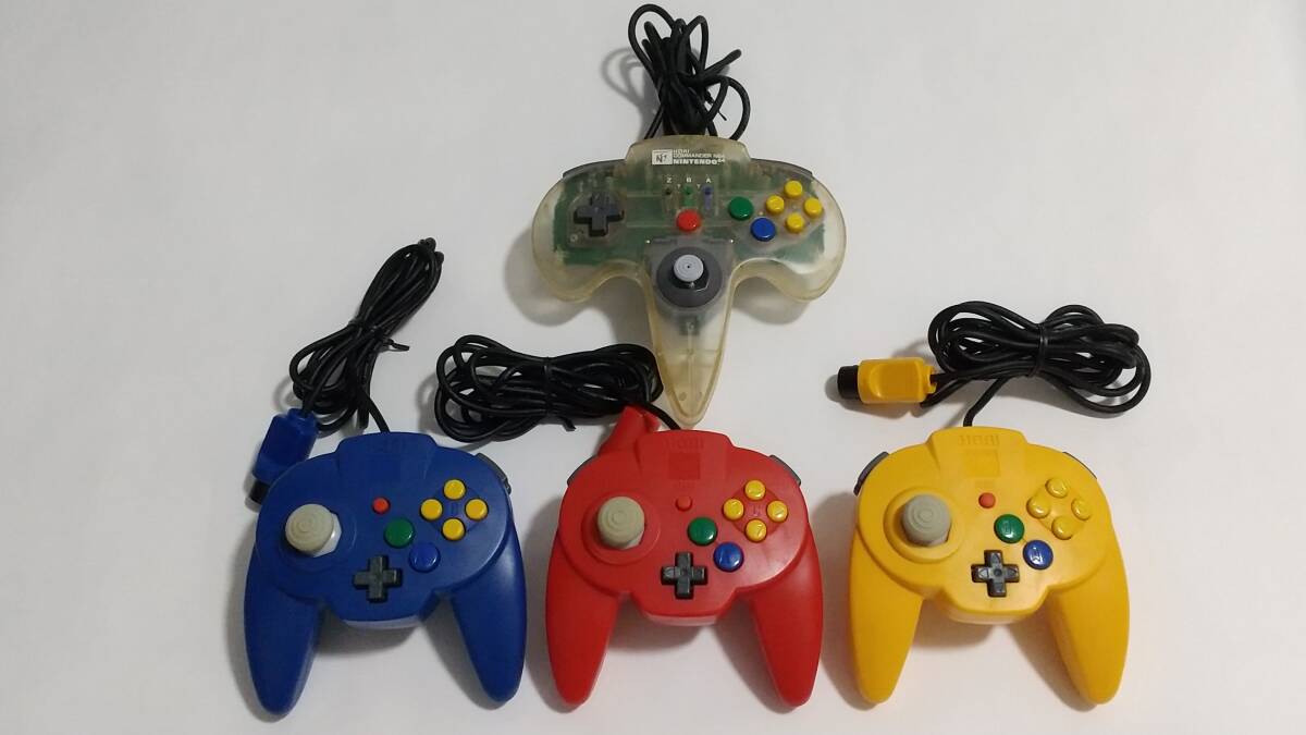 【送料込み】N64　ホリパッドミニ64　ホリコマンダー64　ブルー　レッド　イエロー　クリア　HORI　PAD　COMMANDER　色焼け　簡易消毒済み