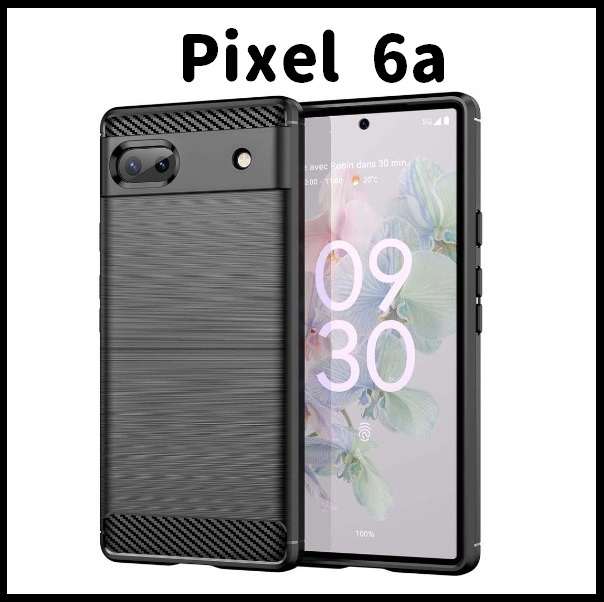 Pixel 6a ブラック スマホケース 上下炭素　(ゆうパケ)