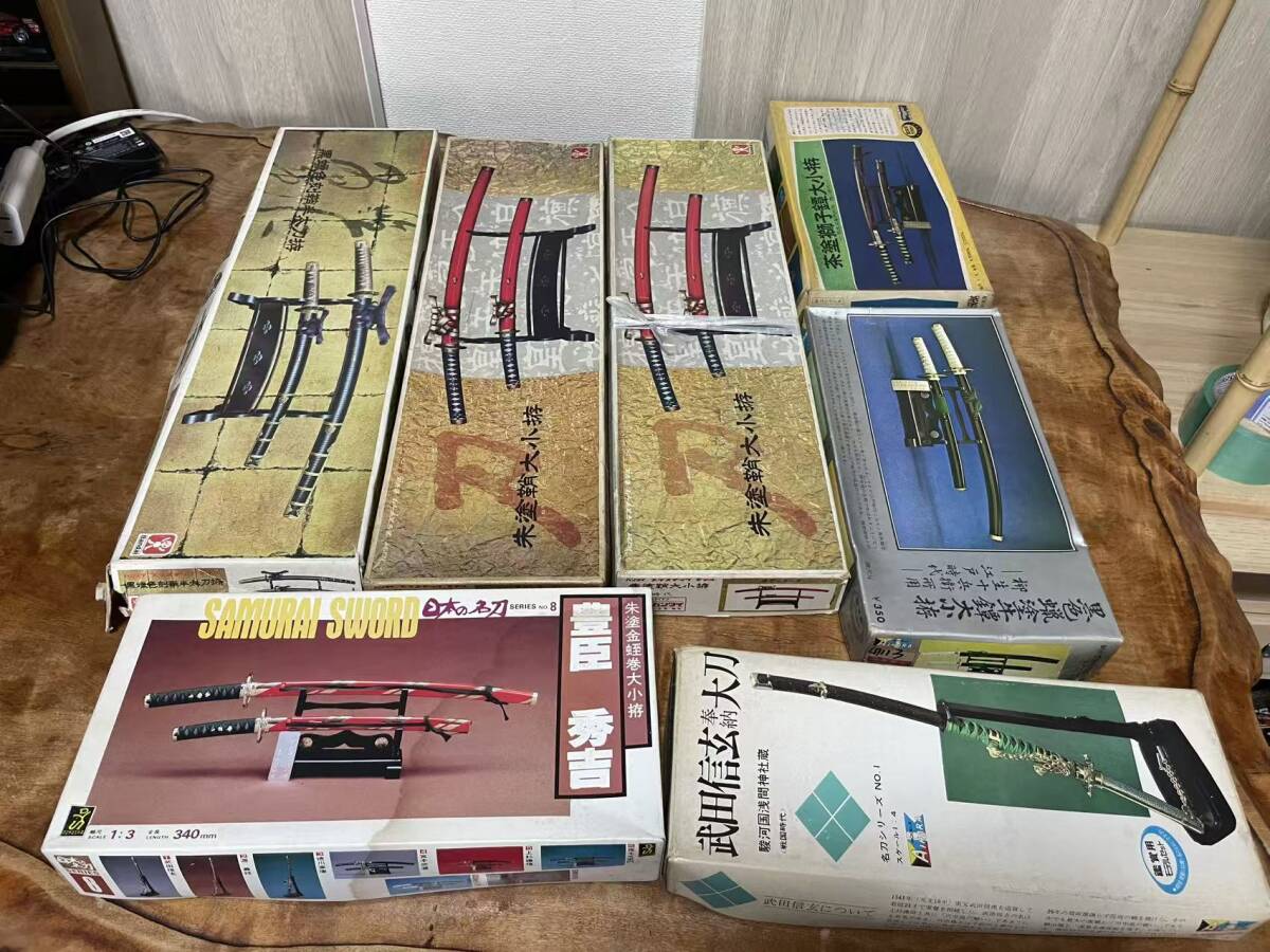 日本刀 模型 ミニチュア刀剣 7点まとめ 武田信玄 新撰組 黒鐵色 劇中拵え バンダイ他 未組立 内袋未開封あり-57