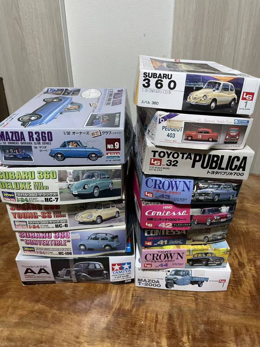 未組立 ARII LS ハセガワ タミヤ 旧車プラモデル 1/24 1/32 約13点まとめ スバル360 クラウン コンテッサ パブリカ T2000/-46