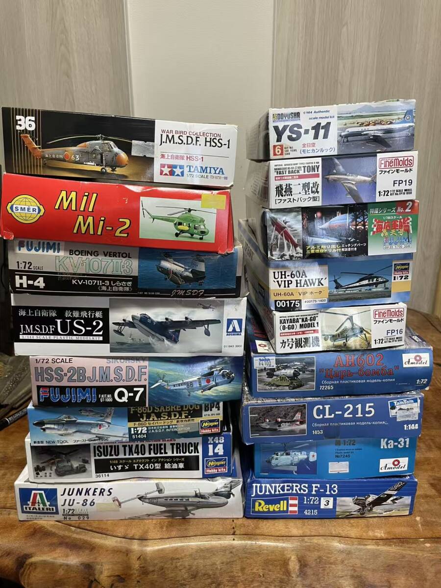 航空機プラモデル 約17点まとめ タミヤ ハセガワ フジミ ファインモールド Revell アオシマ 未組立 HSS-1 US-2 UH-60 KV107 YS-11ほか-52