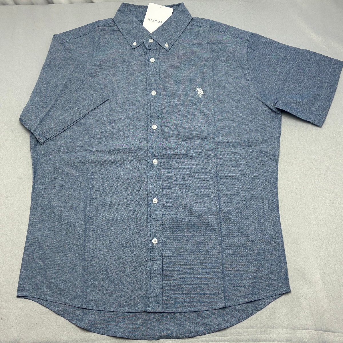 【送料無料】【新品】US.POLO.ASSN　メンズ半袖ボタンダウンコットンシャツ（ゆったりタイプ）　　L　　　インディゴ★61702