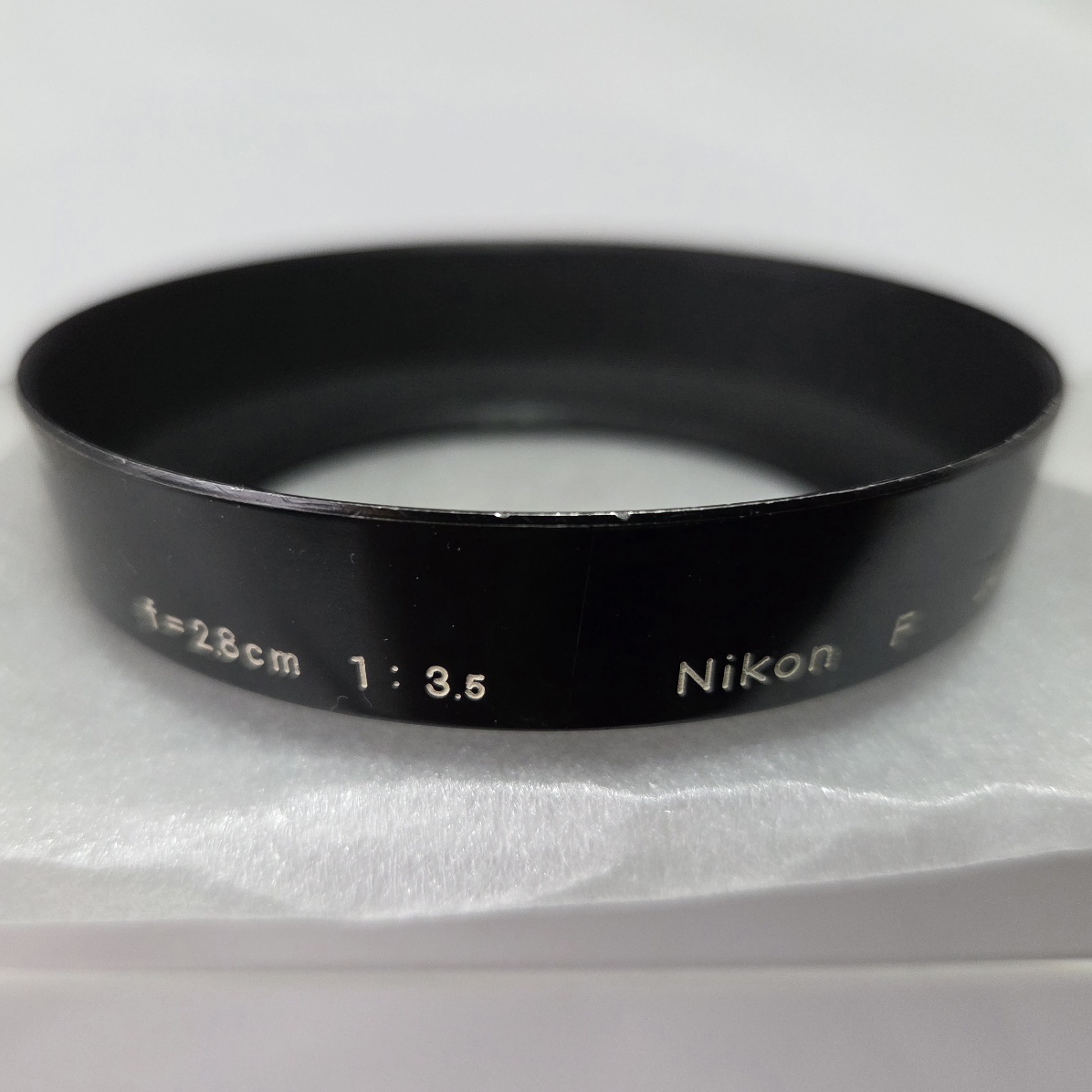 希少 ニコン Nikon NIKKOR-H f=2.8cm 1:3.5用レンズフード初期「f=2.8cm 1:3.5 Nikon F刻印」 目立つキズ、歪み等なしレンズへの装着良好