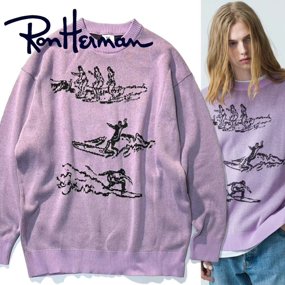 【Ron Herman】RHC ロンハーマン 定価2.8万 Surf Drawing Jacquard Knit サーフドローイング ジャカードニット クルーネックコットンニット