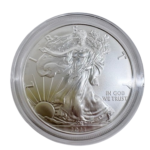 ▲【外国銀貨】純銀製 アメリカ イーグル銀貨 2021年 1オンス 美品 ケース付 比重10.4 1oz コレクション コイン 貨幣 通貨★6497