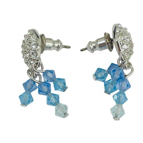 ■【SWAROVSKI/スワロフスキー】青石付 ピアス シルバー系 全長約2.7cm★