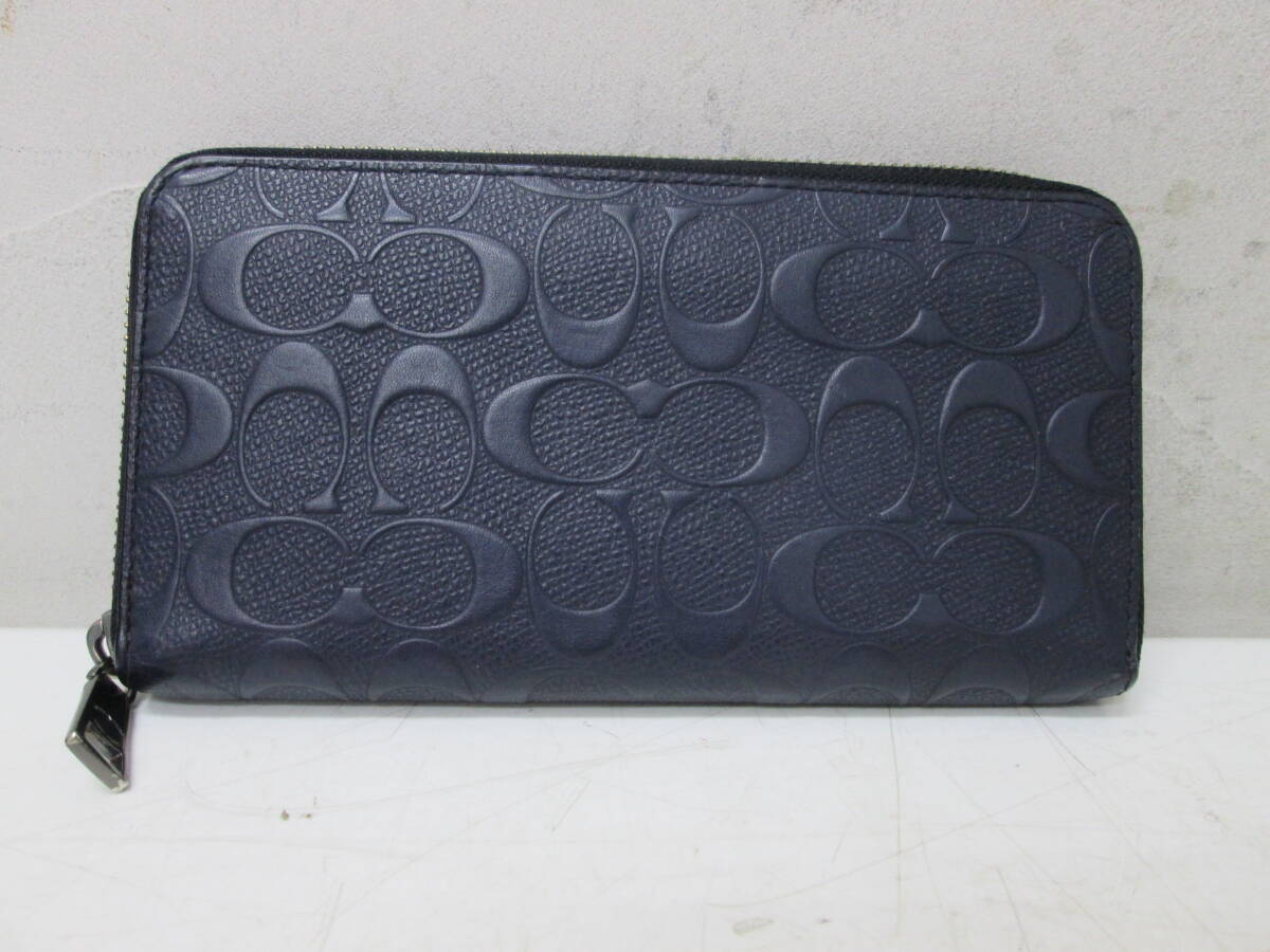 (38)☆COACH コーチ 長財布 J164458427 シグネチャー ブラックレザー アコーディオンウォレット ラウンドファスナー　　 