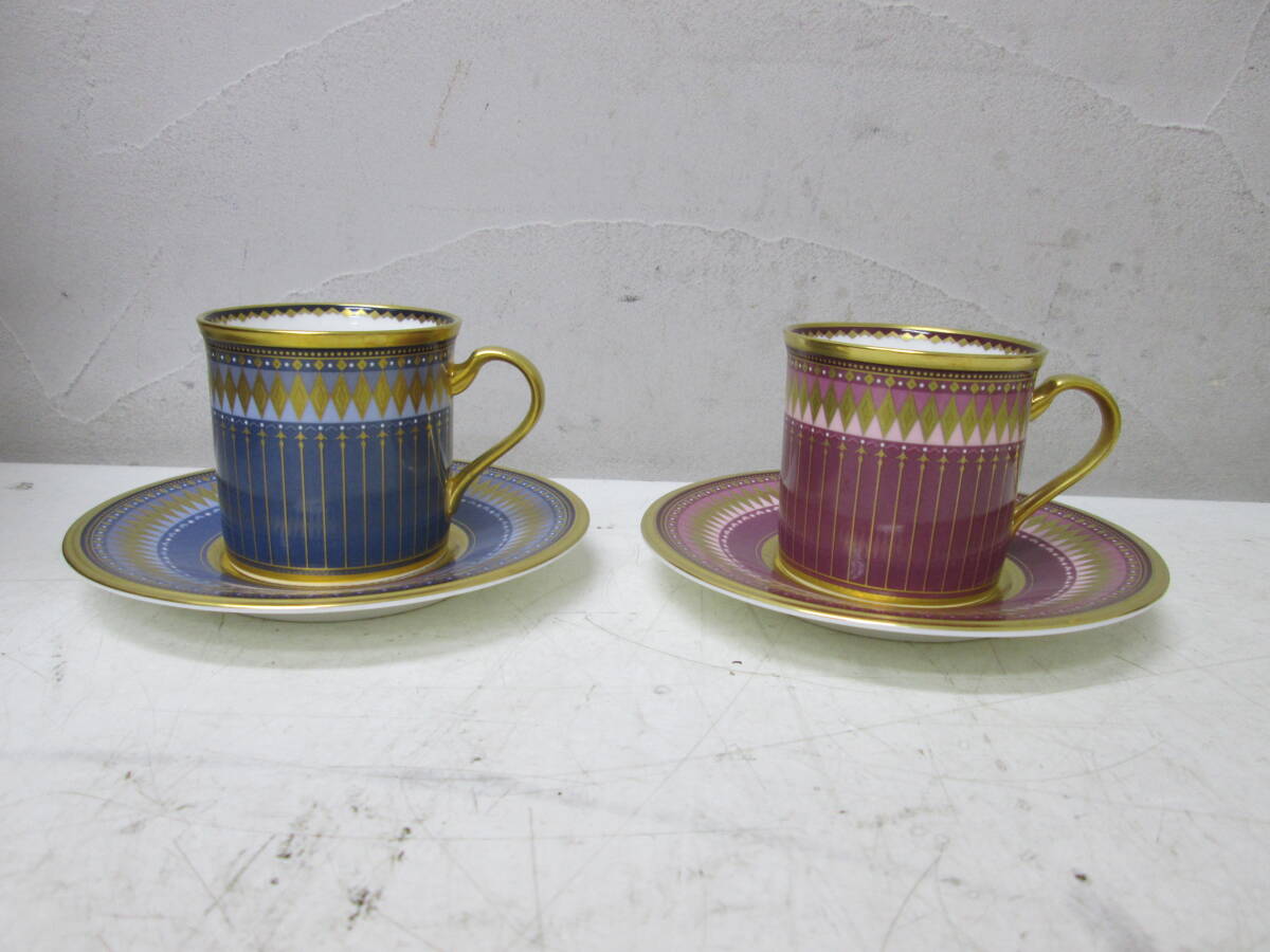 (39)☆ノリタケ Noritake スタジオコレクション Studio Collection デミタス カップ＆ソーサー ペア 2客 金彩 ブルー ピンク系 　 