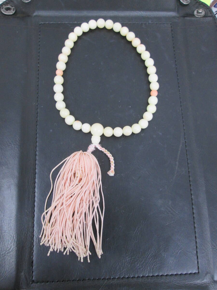 (37)☆御念珠 JEWEL CORAL 白珊瑚 サンゴ 数珠 仏具 法事 冠婚葬祭