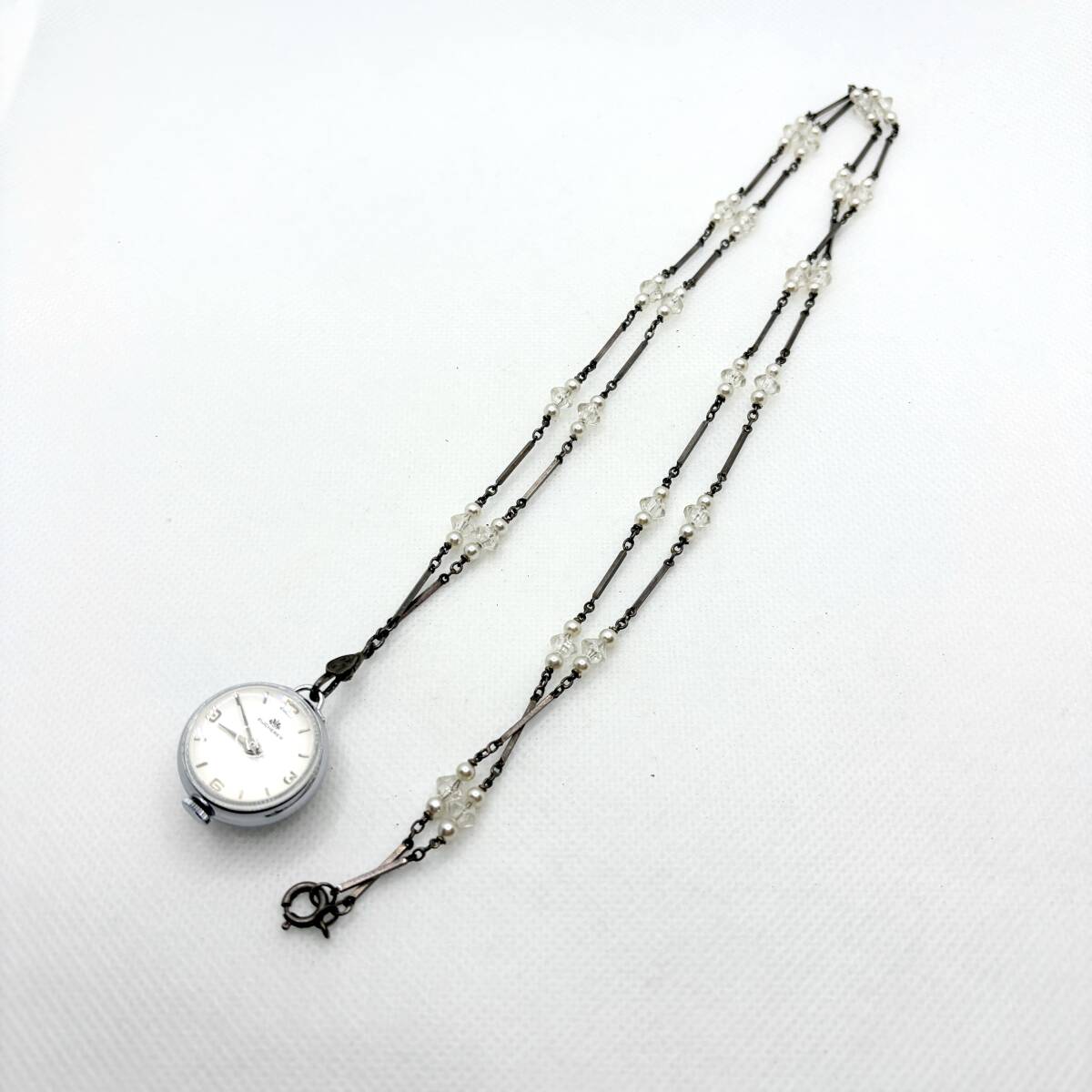 不働品 BUCHERER ブッフェラー スイス製 手巻き ペンダントウォッチ ネックレス時計 15JEWELS 裏スケルトン 球体 ビーズチェーン